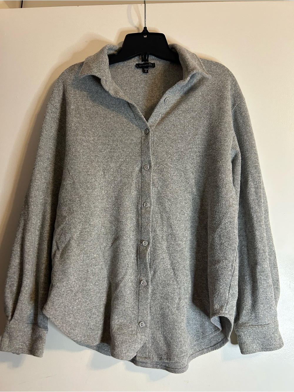 Dynamite Light Gray Ribbed Button-Up Shirt Women’s Size XS